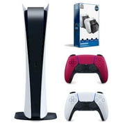 Sony Playstation 5 Digital Edition Console (Japan Import) with Extra Red Controller and Surge Dual Controller Charge Dock