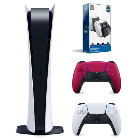 Sony Playstation 5 Digital Edition Console (Japan Import) with Extra Red Controller and Surge Dual Controller Charge Dock