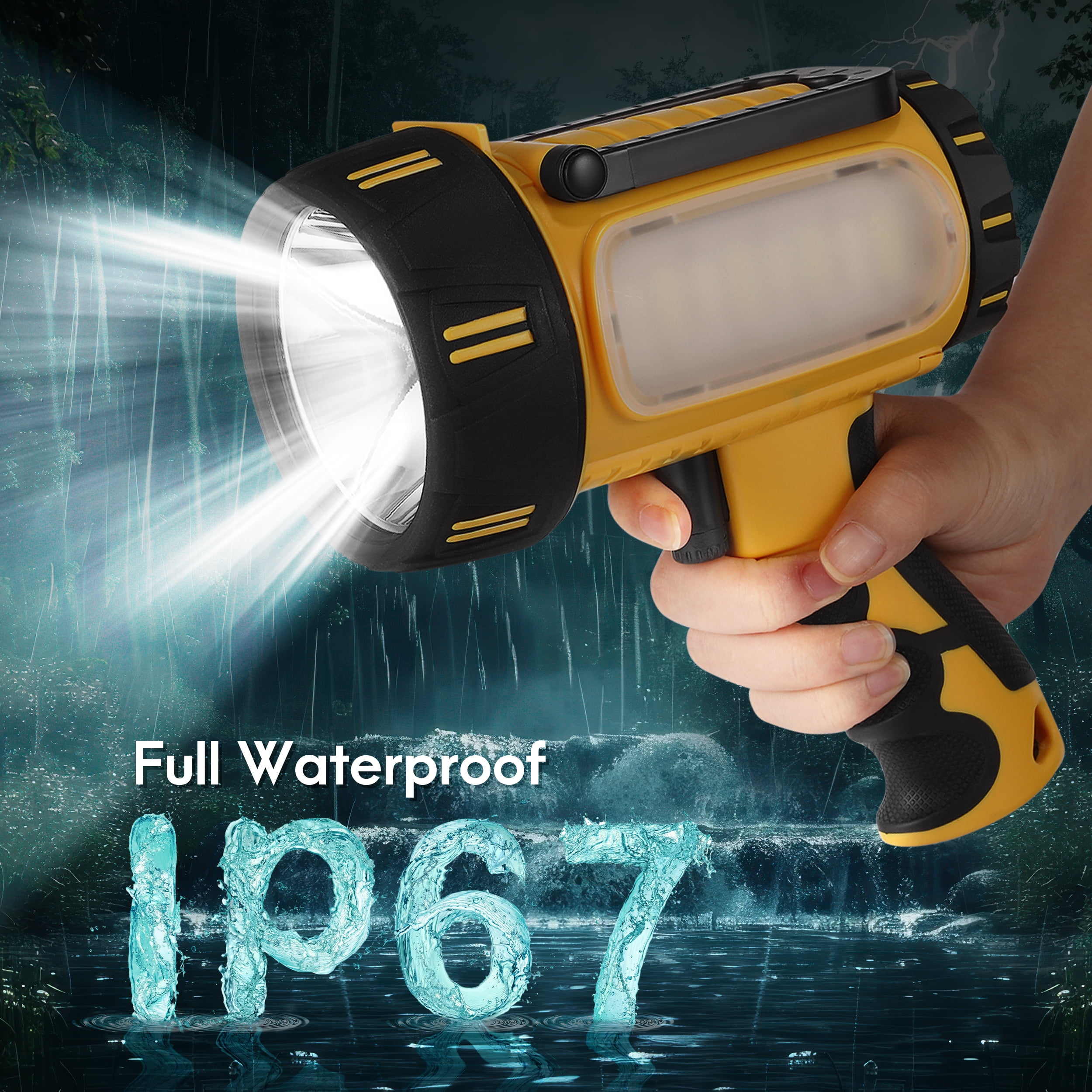 YTAKY Flashlight 1000000 Lumen, Spotlight Rechargeable, 10000mAh Battery, IP67 Waterproof for Outdoor Camping, with Foldable Stand
