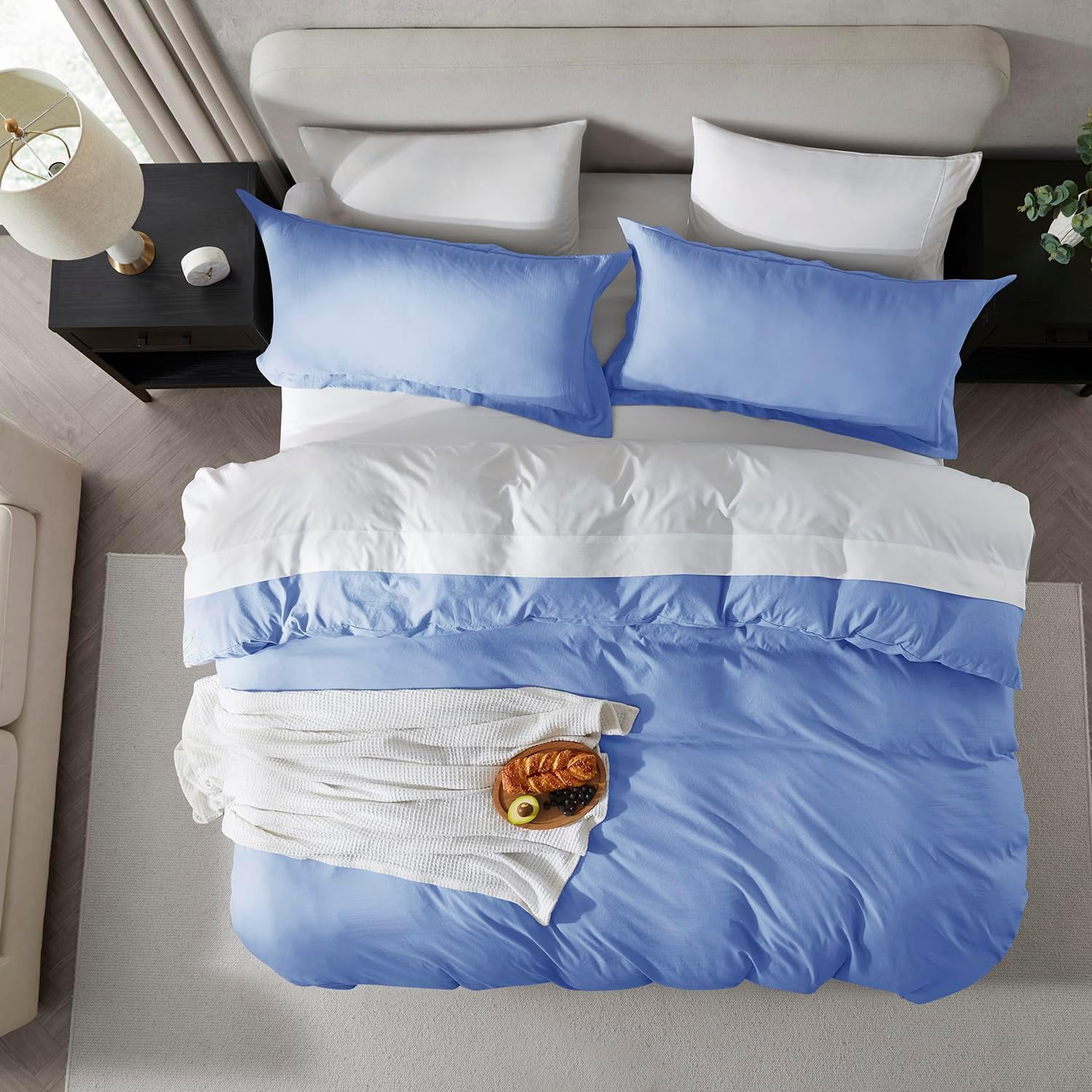 Virtu 3-Piece Duvet Cover Set, Soft Prewashed Bedding Set King with Pillow Shams, Blue Haven