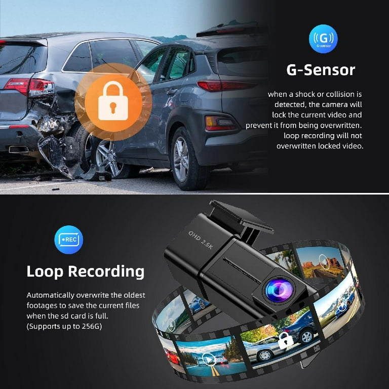 Dash Cam 2K WiFi 1440P Car Camera, Dash Camera for Cars, Front  Dashcam for Cars with Super Night Vision, WDR, Loop Recording, G-Sensor, 24  Hours Parking Monitor, APP, Support 128GB Max 