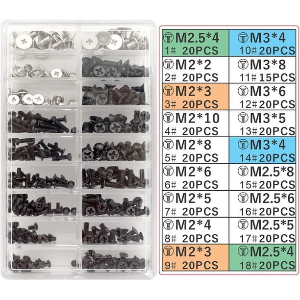 Kit de tornillos para computadora portátil, construcción de acero al carbono que garantiza durabilidad y reutilización para varios tamaños de tornillos, perfecto para la construcción de PC y