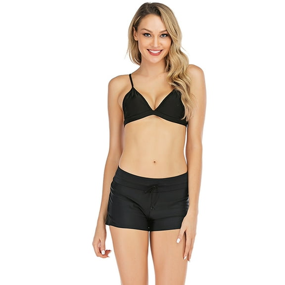 Women's Swimsuit Shorts Swim Bottom Side Split Board Shorts with Drawstring for Surfing Swimming Bathing, Black