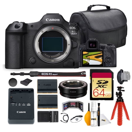 Canon EOS R5 Mark II Mirrorless Camera Bundle| High-Resolution Full-Frame Sensor Advanced Dual Pixel AF & 8K Video| For Professional & Wedding Photography + Adapter EF-EOS R + 64GB Card + More