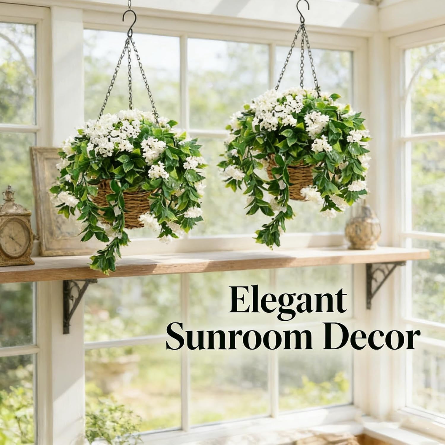 15" Faux Crepe Myrtle Hanging Baskets - Set of 2,Realistic Artificial Flowers for Outdoors, No Maintenance & UV Resistant,Faux Greenery for Home Porch Yard,Garden, Patio,Window Box Decor(Purple,1Pcs)