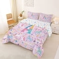 thumbnail image 2 of jejeloiu Unicorn Rainbow Monogram A Full Size Comforter Sets For Girls,Magical Star Initial Bedding Sets For Kids,Colorful Stars Reversible,3-Piece, 2 of 7