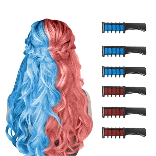 New Hair Chalk Comb Temporary Bright Hair Color Dye for Girls Kids Age 4-10 (Red Blue)