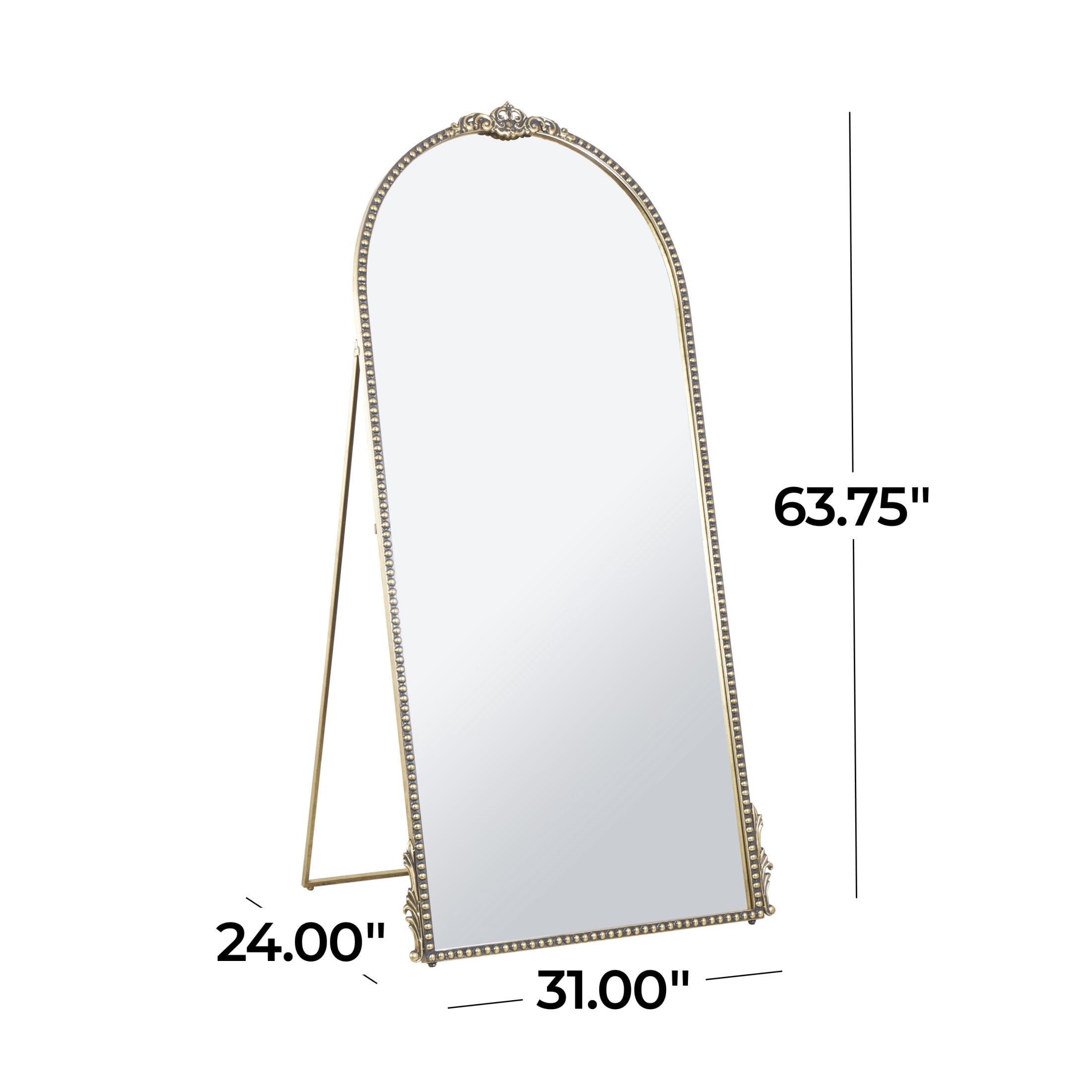 DecMode 31" x 64" Gold Metal Fleur De Lis Ornate Baroque Floor Mirror with Easel