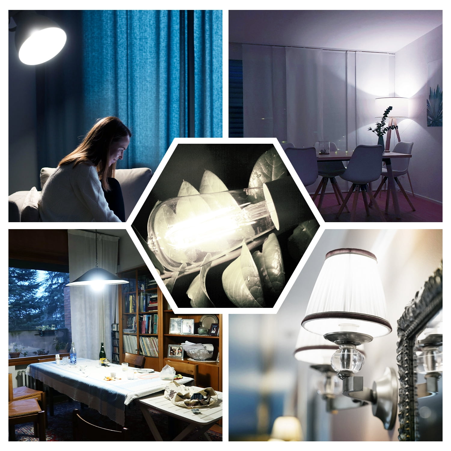 BOCOD Edison Light Bulbs 60W Equivalent, Dimmable Vintage LED Light Bulbs, E26 Medium Base, 5000K Daylight, ST58, 8W, 800LM, 80+ CRI, Antique Decorative Filament LED Bulb, Clear Glasses, 6 Pack