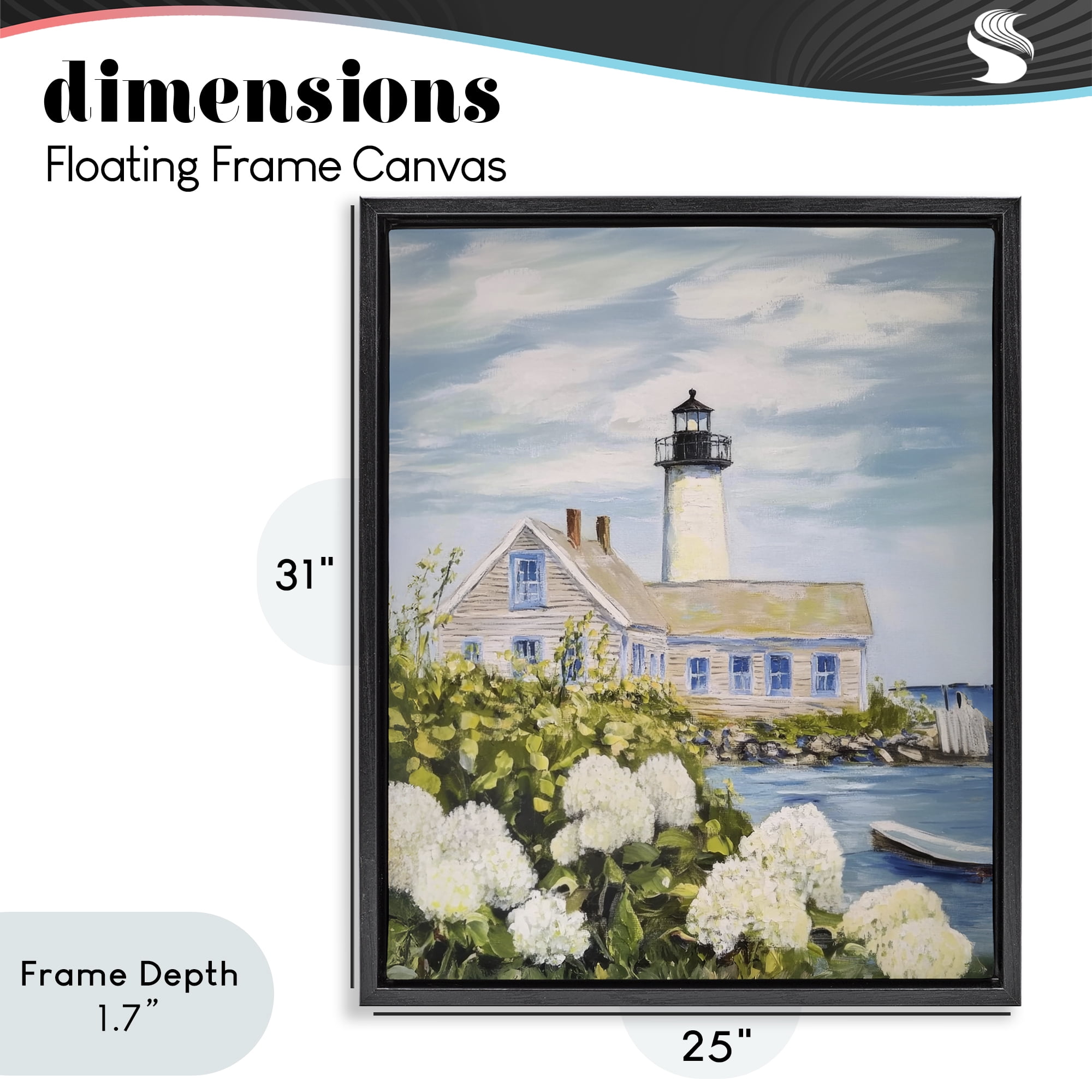 Stupell Industries Lighthouse Scenery with Hydrangeas Black Framed Floater Canvas Wall Art, design by Sisi and Seb