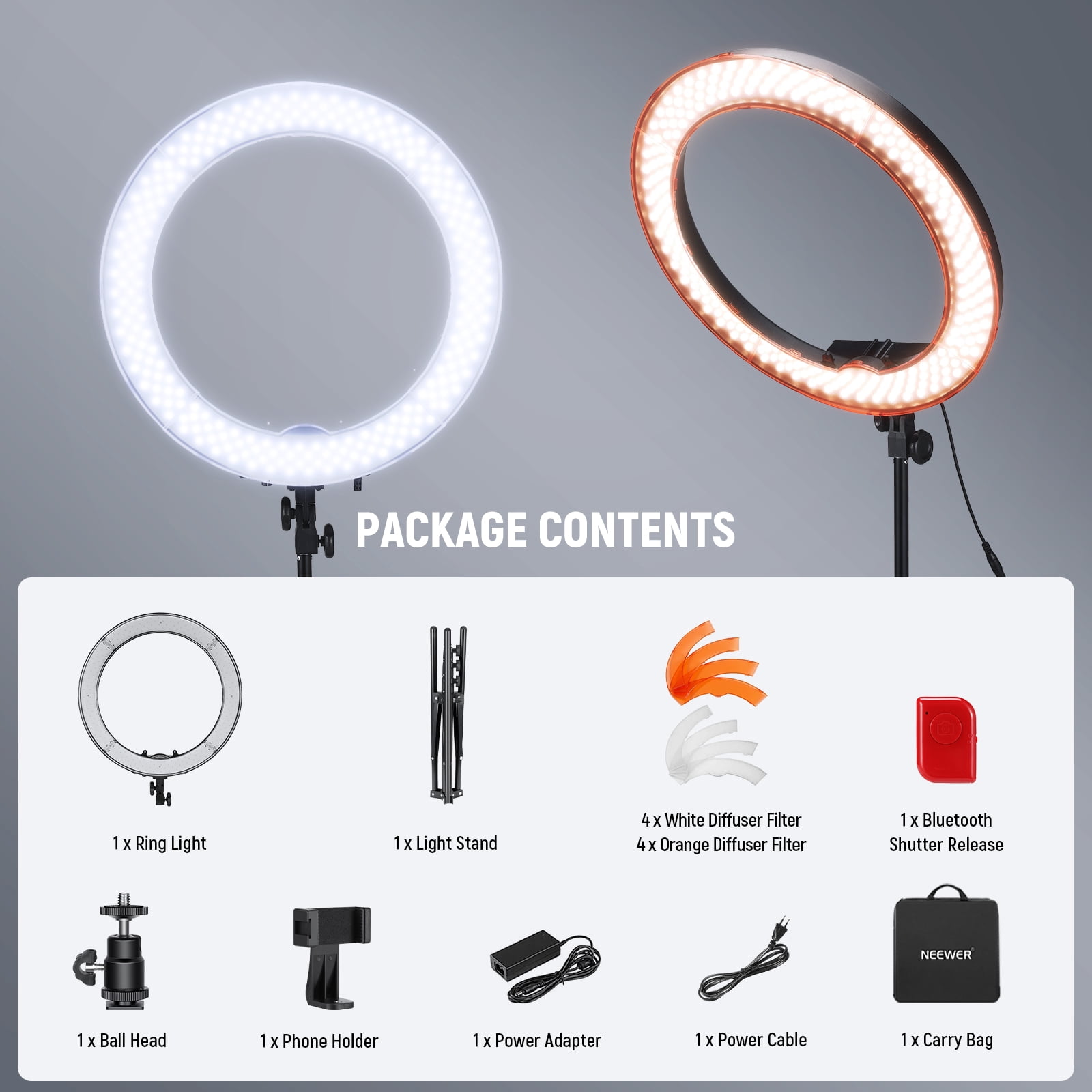 Neewer 55W Ring Light Kit with Stand & Phone Holder | 18" 5600K Dimmable LED for Selfie/Makeup/Photography, Compatible with iPhone – Model RL-18D