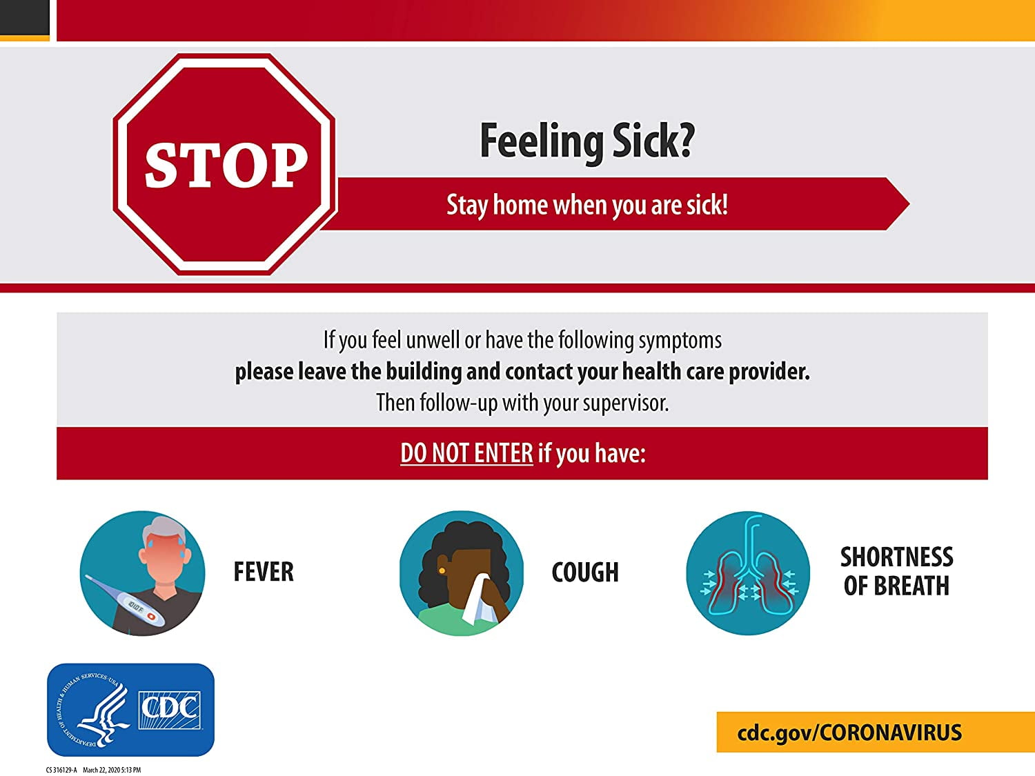 cdc covid 19 poster stay home when you are sick 12 x