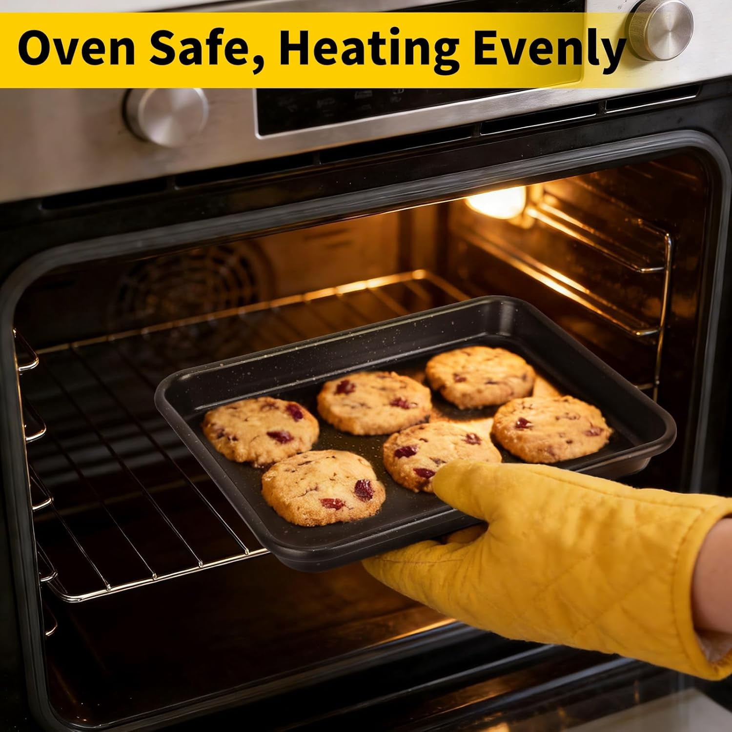 Small Baking Sheet Pan, 2 Pack 8.5x6.5 Inch Mini Small Cookie Sheets for Individual Baking Cooking Serving, Cookie Roll Cake Brownie Pan Tray for Oven - Black Speckle