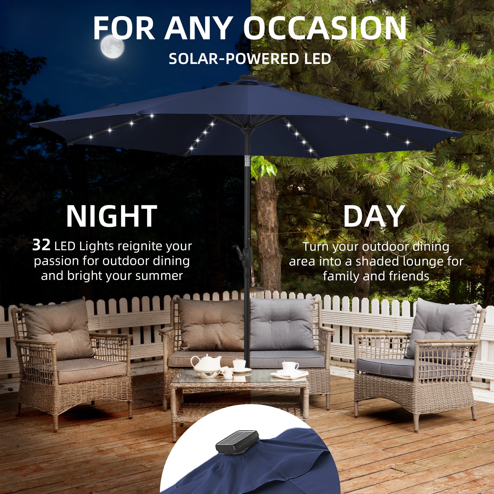 Autlaycil 10ft Solar Patio Umbrella with 32 LED Lights, Navy Blue photo 3
