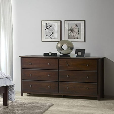 Cherry Finish Solid Pine Shaker 6 Drawer Dresser Walmart Com
