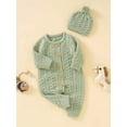 thumbnail image 3 of Bagilaanoe Newborn Baby Girl Boys Knit Jumpsuit Button Long Sleeve Bodysuit + Hat 3M 6M 12M 18M 24M Infant Fall Winter One Piece Romper, 3 of 9
