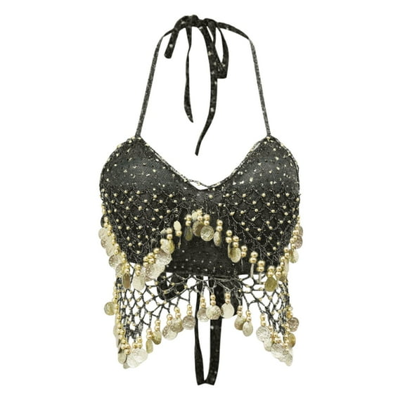 Tank Tops for Women,Festival Dance Sequin Tube Top Bra for Women Performance Wear Sling Chest Wrap,Camisole Tops for Women,Black,One Size