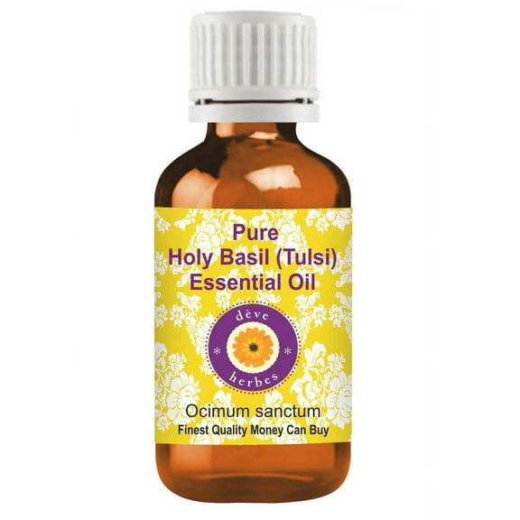 Deve Herbes Pure Holy Basil (Tulsi) Essential Oil (Ocimum sanctum) Natural Therapeutic Grade Steam Distilled 5ml (0.16 oz)