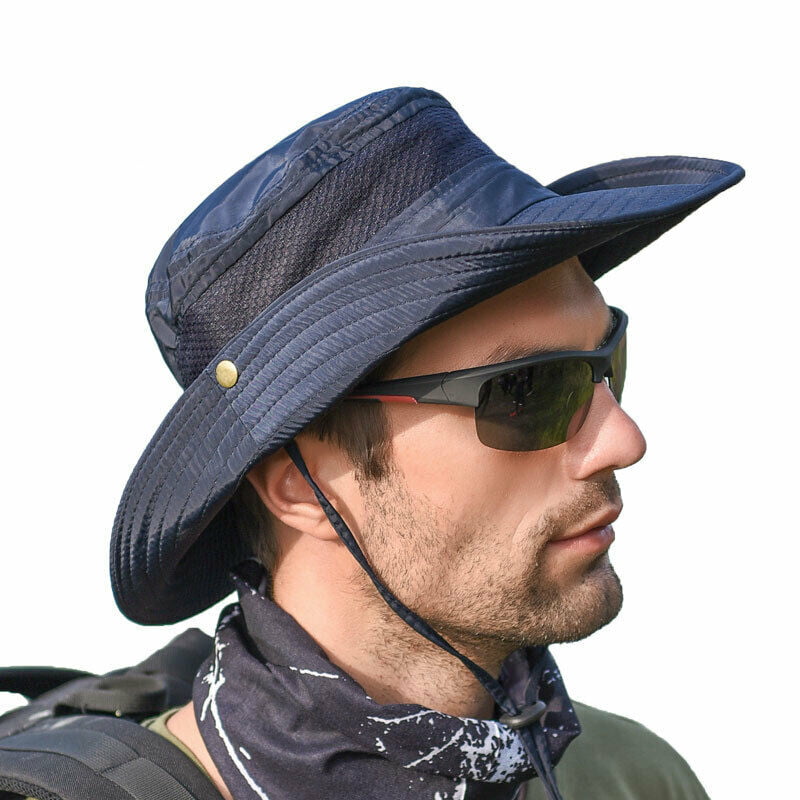 Men's Classic Bucket Hat Fishing Boonie/Bush Camping Hunting Cap Beige w/Blue 