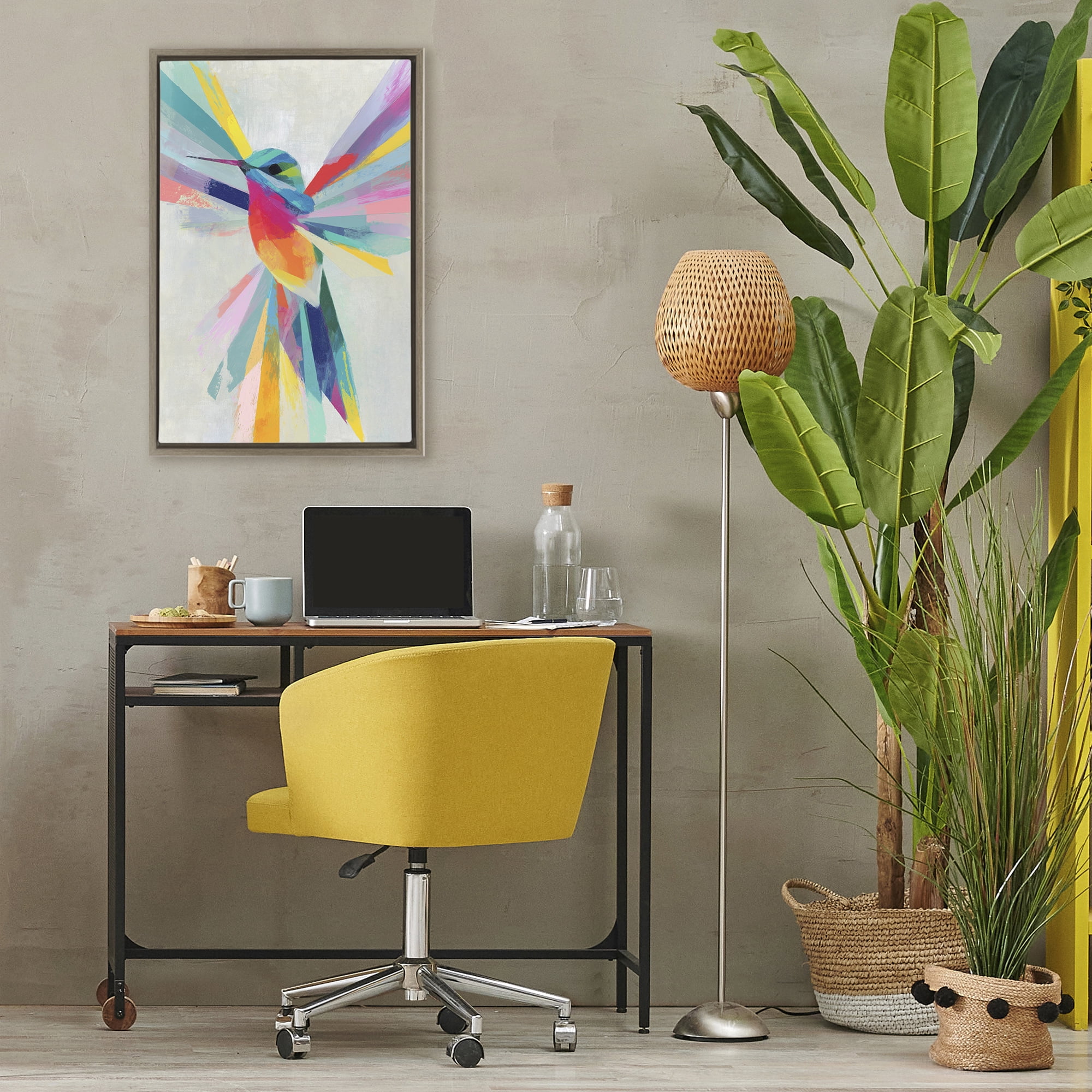 Stupell Industries Rainbow Winged Hummingbird Brown Framed Floater Canvas Wall Art, design by Chromatic Storm Studio