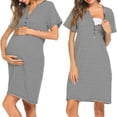 thumbnail image 2 of JLFKNG Women's Maternity Dresses Fashion Striped Sleepwear Dress Solid Color Nightgown Pregnancy Gown For Breastfeeding Comfy Womens Sundress, 2 of 5