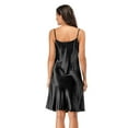 thumbnail image 3 of Women's Satin Nightgown Short Slip Sleep Dress Silk V Neck Sleepwear Solid Color Nightwear, Black, 3 of 8
