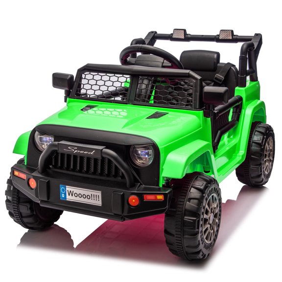 Xuanlur 12 Volt Ride on Toys for Toddlers w/Remote Control, Electric Ride on Truck Car w/Reflective Stickers, Front Anti-Collision Bar Design, LED Headlights, Bluetooth, 3 Speeds, Green