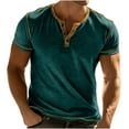 thumbnail image 2 of Timegard Mens T Shirts Notched V Neck Button Color Block Comfy Short Sleeve Work Casual Tee Shirts, 2 of 6