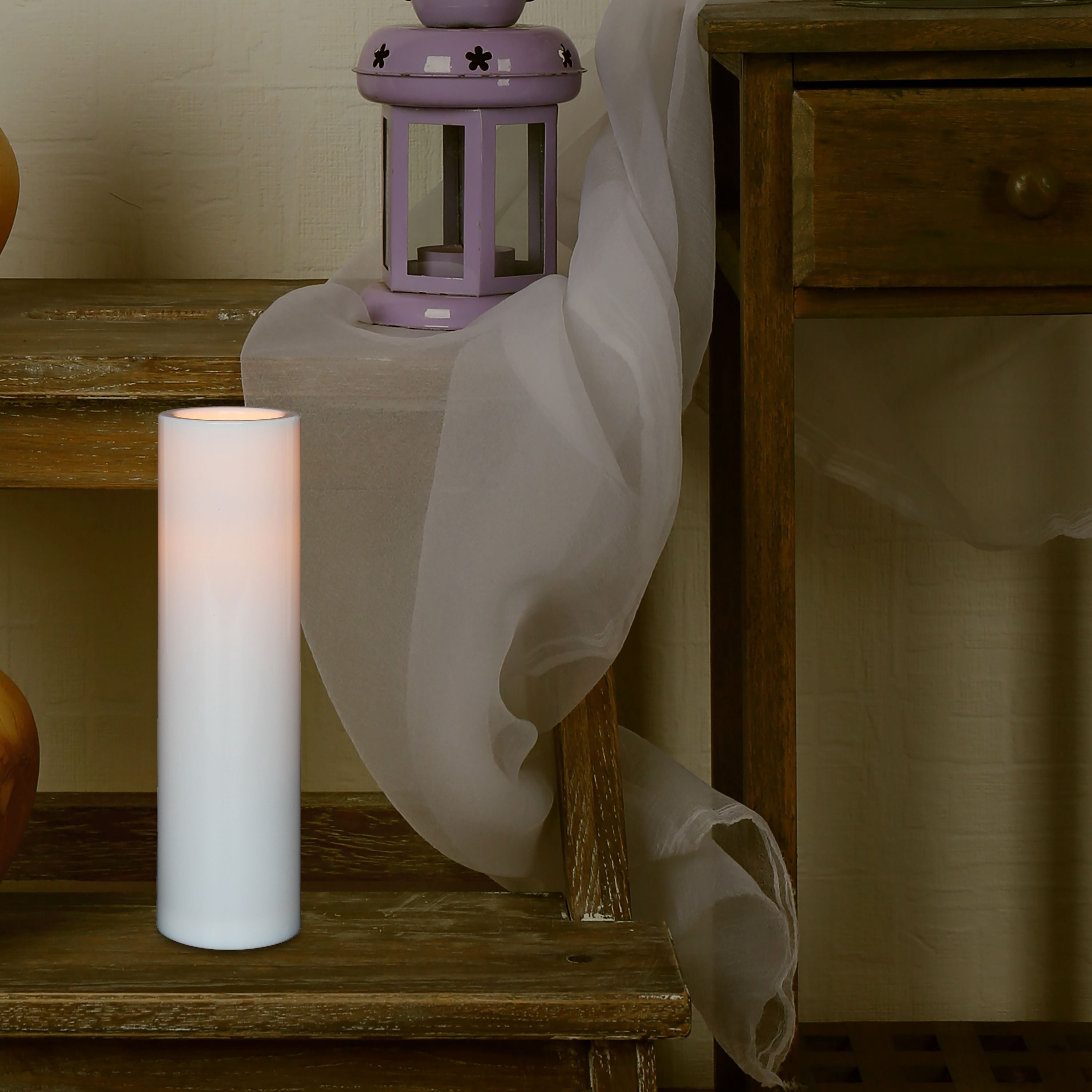 Stonebriar Flameless LED Battery Operated 8" Multicolor Prayer Pillar Candle with Automatic Timer