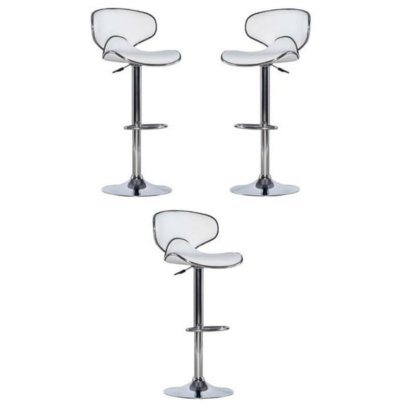 Home Square Rounded Back Metal Adjustable Barstool in White - Set of 3