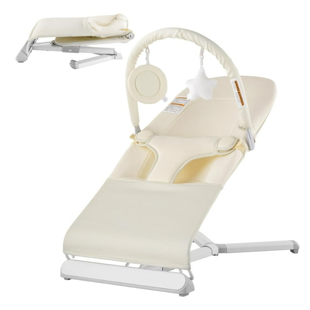 Asiento plegable Bouncer VEVOR para bebés de 0 a 9 meses con barra de juguetes, color beige