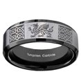 thumbnail image 2 of Tungsten Multiple Dragon Celtic 8mm Brushed Gray Beveled Edges Black Polished Men Ring, 2 of 2