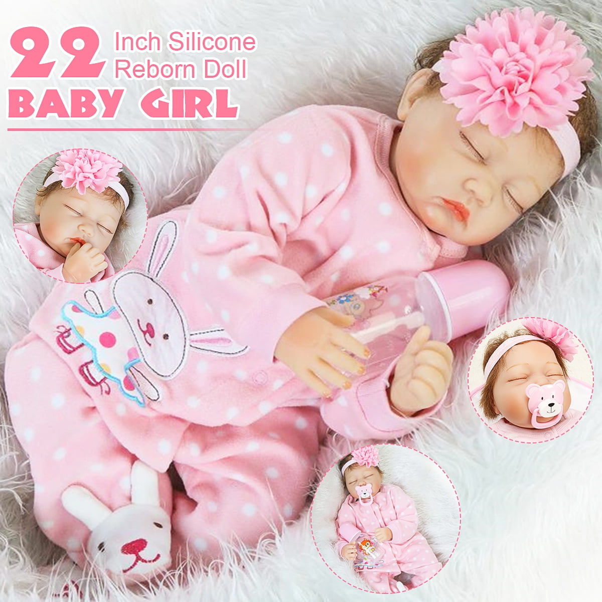 22in Realistic Soft Silicone Vinyl Reborn Baby Dolls with Dress Cute Girl Doll 