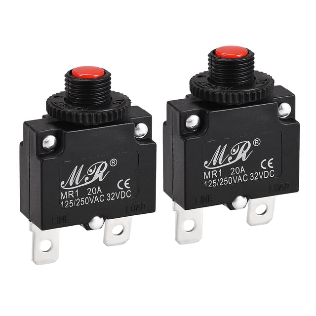 Unique Bargains Thermal Circuit Breakers 20A 125/250V AC 32V DC Push Button Manual Reset Overload Protectors Switch 2 Pcs