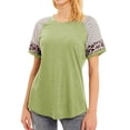 thumbnail image 4 of Women Crew Neck Short Sleeve Stripes Leopard Print Top, 4 of 8