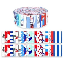 Soimoi 40Pcs Nautical Print Precut Fabrics Strips Roll Up 1.5 inches Cotton Jelly Rolls For Quilting - White & Blue
