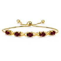 Gem Stone King 18K Yellow Gold Plated Silver Red Rhodolite Garnet Bracelet for Women (4.50 Cttw, Gemstone January Birthstone, Oval 7X5MM, Fully Adjustable up to 9 inches)