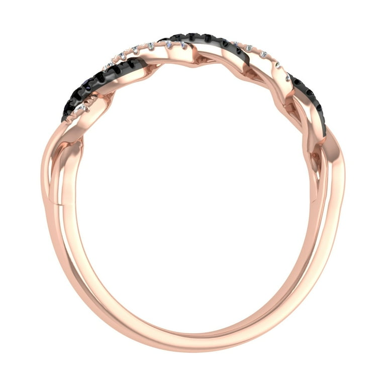 1/10 Carat Twisted Diamond Wedding Band In 10K Solid Gold - Black & White Diamonds