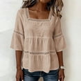 thumbnail image 6 of QQZ Women's Cotton Linen 3/4 Sleeve Blouse Square Neck Eyelet Lace Trim Casual Loose Babydoll Tunic Tops Summer Peasant Shirts, 6 of 6