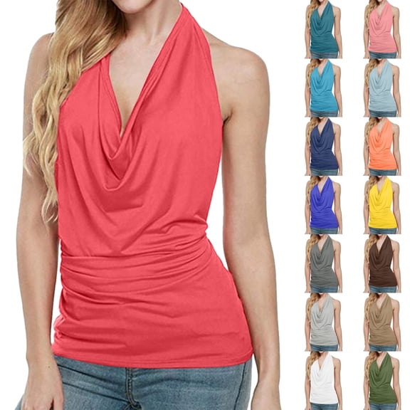 YAYUBA Sleeveless Tops for Women Tops Backless Vest Sleeveless Neck Tank Women Blouse Cowl Drape Women's Blouse Workout Tops Basic Going Out Clothes 2026