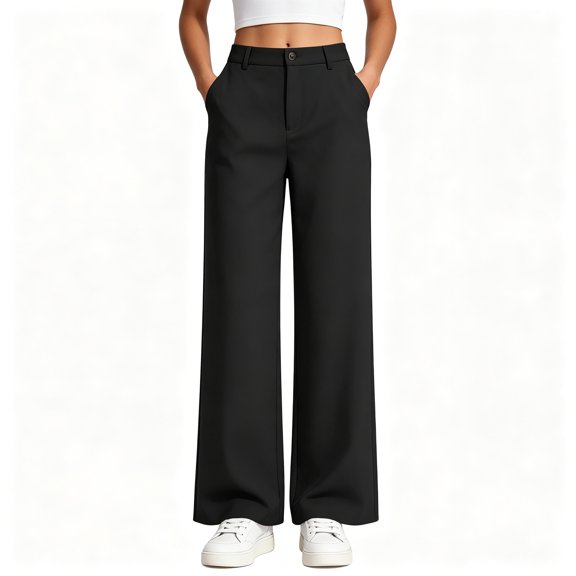 BCSIOAOI Girls Pants,High Waist Wide Leg Casual Straight Leg Dress Pants Black 5-6 Years