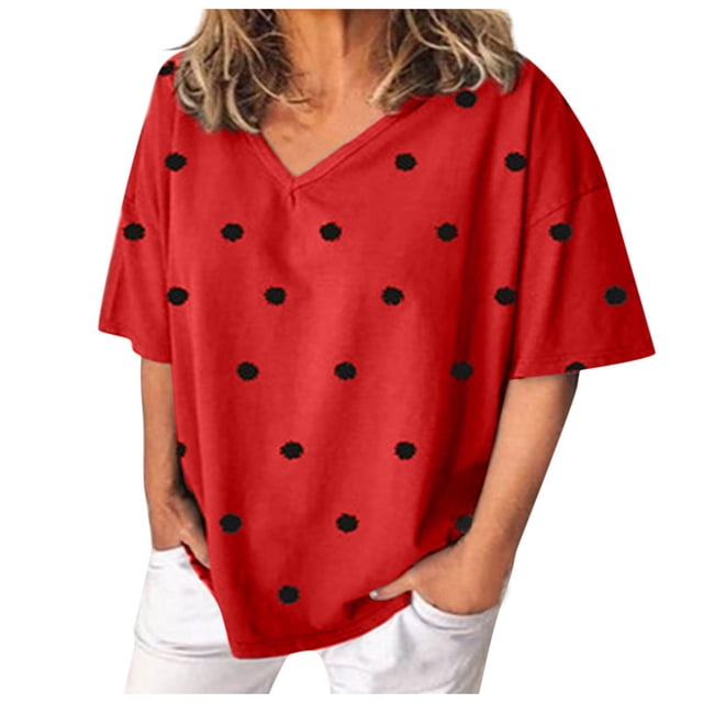 Blusa de manga corta OAVQHLG3B Store lin121212 Cuello en V Estampado de puntos