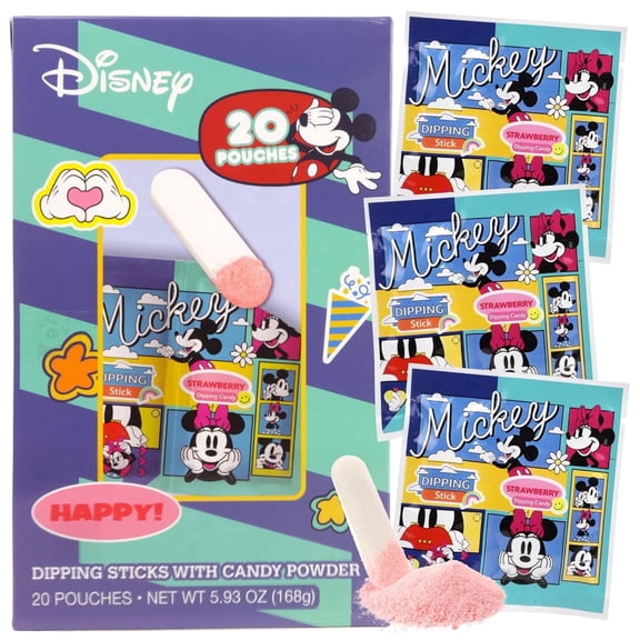 Disney Mickey and Minnie Dipping Sticks and Powder Candy, Birthday Party Treats, 20 Count, 5.93 Ounce Box