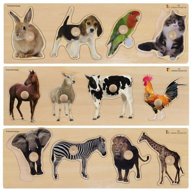 Large Knob Animal Puzzles Set of 3