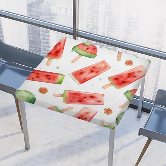 Watermelon Ice Lolly Square Fitted Table Cover Elastic Tablecloth Reusable Waterproof Fabric Table Cloth for Dining Kitchen Party Indoor Outdoor, 34X34 Inch