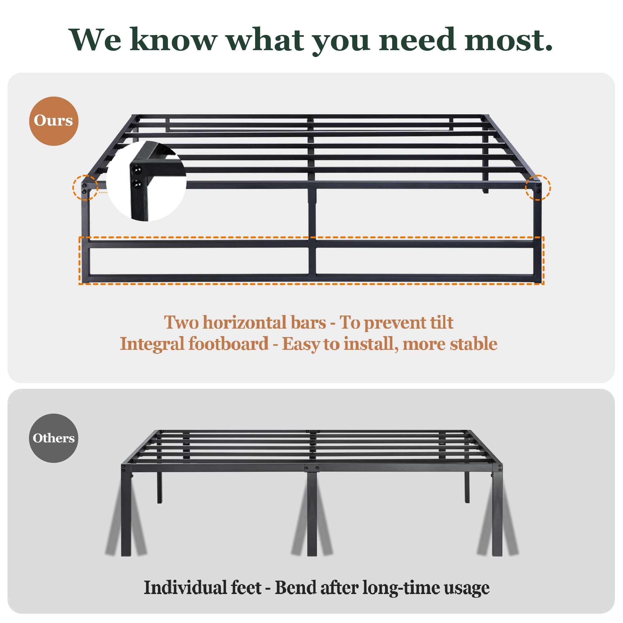 Amolife Queen Size 14'' Metal Platform Bed Frame with Large Under Bed Storage Space, Black