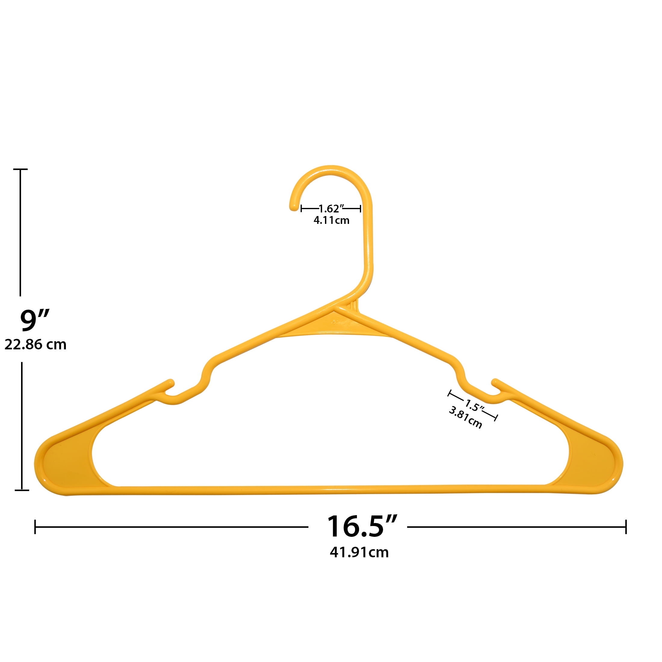 Mainstays Plastic Notched Adult Hangers for Any Clothing Type, Scoreboard Yellow 50 Count