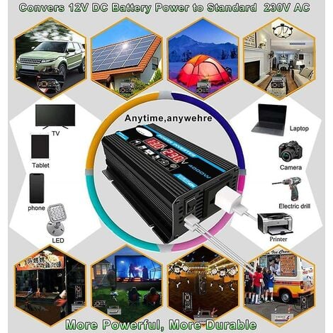 Cccanaooolceie Voltage Converter 4000W 12V 220V/110V LED Ac Car Power Inverter Converter Charger Inverter Adapter Dual USB Modified Transformer Sine Wave