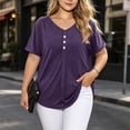 thumbnail image 2 of Plus Size Women's Plus Size Solid Color V Neck Short Sleeve Collar Blouse Tunic Top Casual Daily Wear Soft Comfy Outfits | CSEONE,Purple 2XL, 2 of 9