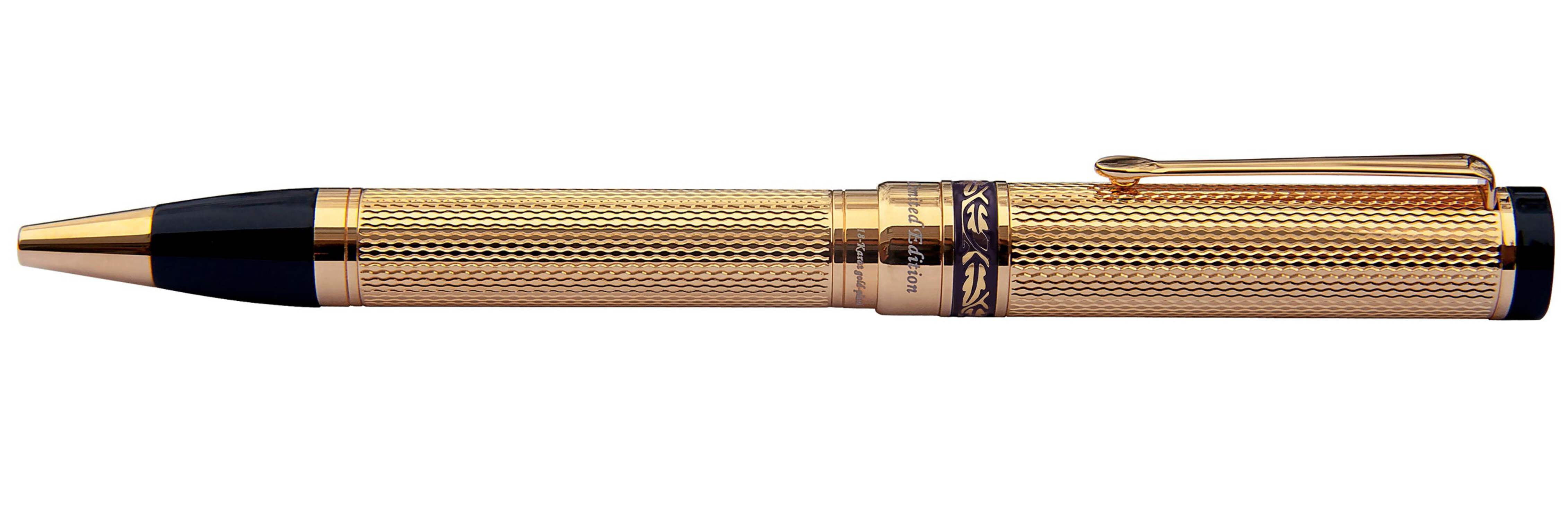 Xezo Tribune Diamond-Cut Engraved Brass Ballpoint Pen - 18K Gold Plated